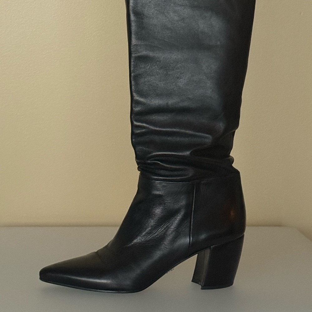 Prada Black Leather Heeled Boots